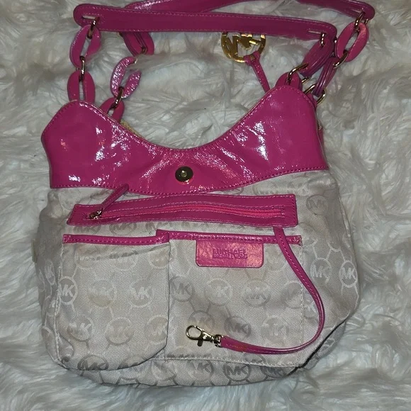 Michael Kors Pink and Tan Woven Shoulder Bag with Braided Straps - Picture 5 of 11